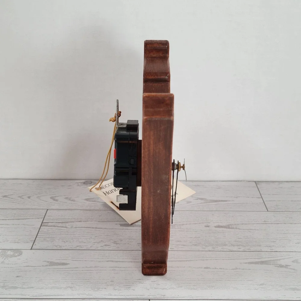 Teapot Wall Clock Wood Handcrafted NEW Decor-Time Vintage Brown Kitchen Battery